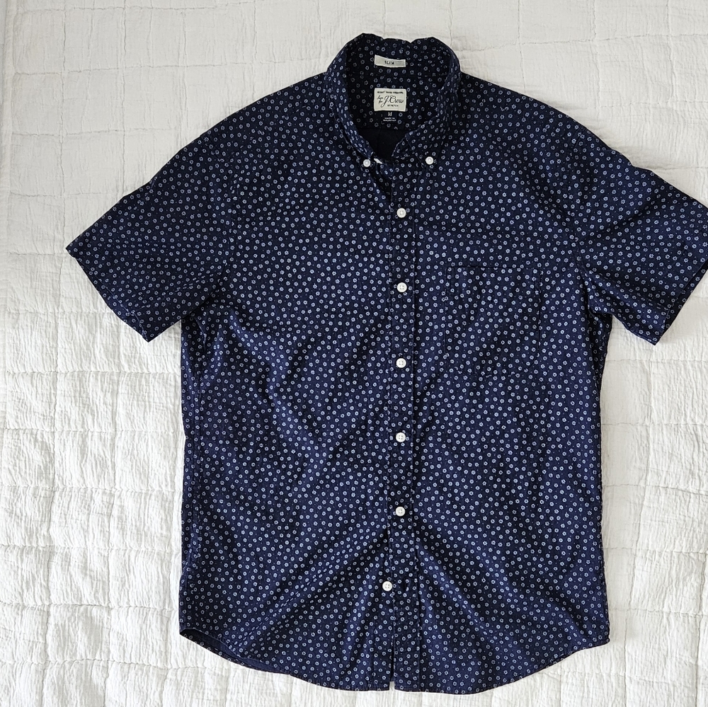 Men's Short Sleeve Button-up Shirt J Crew Medium Slim